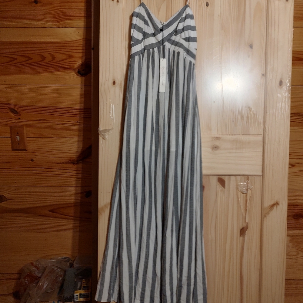 Mustard Seed Gray and White Striped Dress